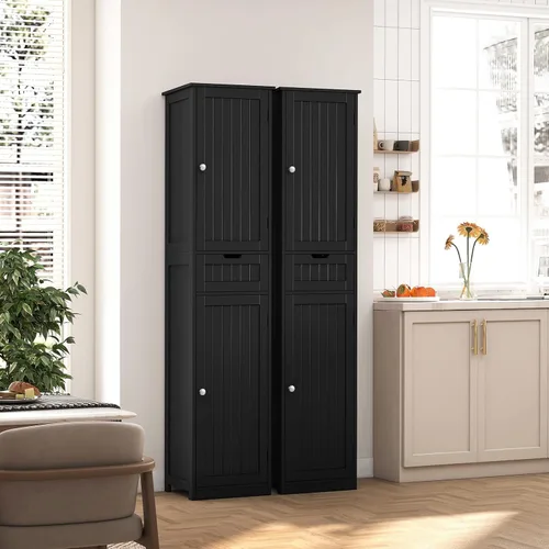 Vista 8 de Iwell Armario de baño alto negro con 2 puertas y 1 cajón, armario de almacenamiento de baño con estantes ajustables, unidad de almacenamiento
