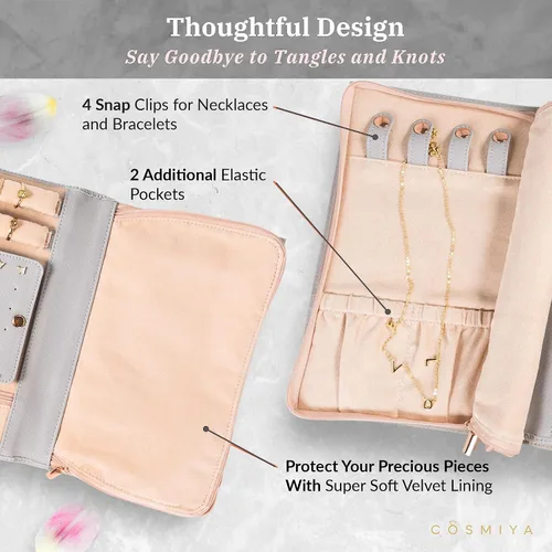 Vista 4 de Joyero de viaje personalizado con inicial, regalos personalizados con monograma para mujeres, regalos de propuesta de dama de honor, organizador
