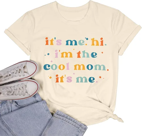Vista 3 de Camiseta casual con texto en inglés "It's Me,Hi,I'm The Cool Mom,It's Me" para mujer