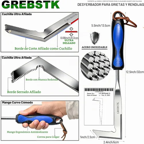 Vista 2 de GREBSTK - Herramienta ligera y afilada de acero inoxidable Razor-Sharp Rust-Resistant L-Shaped Blade, Comfortable Non-Slip Handle, for Patio