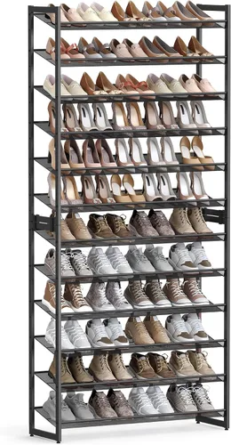 Vista 8 de SONGMICS ULMR03A organizador de zapatos con 3 estantes de metal apilables en dos posiciones (plano e inclinado) para armario, habitación o entrada