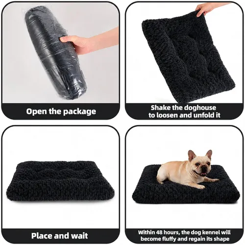 Vista 7 de Cama para perro de tamaño mediano, alfombra lavable de felpa para mascotas Negro