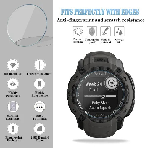 Vista 3 de Protector de pantalla de reloj compatible con Garmin Instinct 2x Solar, película de vidrio templado, antiarañazos, cobertura completa de alta