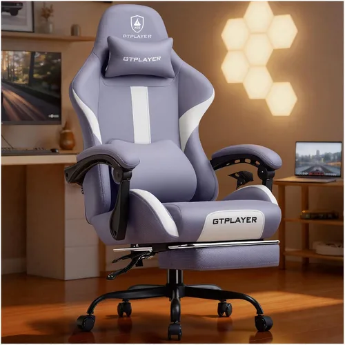 Vista 21 de GTPLAYER Silla de juegos con cojín de resorte de bolsillo, silla de oficina de cuero con respaldo alto ergonómico y soporte lumbar para aliviar