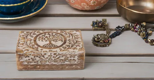 Vista 14 de Gran regalo de cumpleaños y inauguración de la casa, joyero de madera decorativo hecho a mano con talla del árbol de la vida, organizador, recuerdo