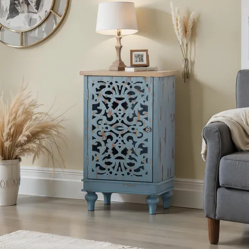 Vista 8 de PHI VILLA Gabinete de Almacenamiento Decorativo Pequeño con Puerta Individual - Mesa de Noche Decorativa para Sala de Estar Dormitorio, Mesa Lateral