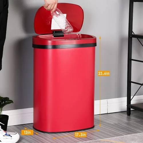 Vista 7 de HHS Basurero de acero inoxidable de 13 galones con tapa, sin contacto, de metal, para cocina, baño, dormitorio, cocina y oficina (5 litros)