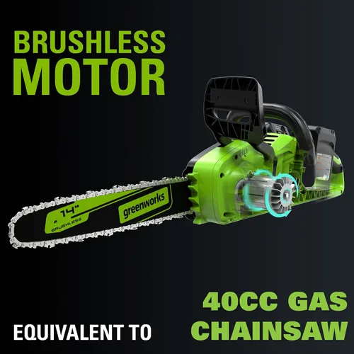 Vista 4 de Greenworks Motosierra inalámbrica sin escobillas de 48 V (24 V x 2) de 14 pulgadas