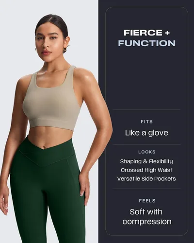 Vista 30 de Aoxjox Trinity - Pantalones de yoga de cintura alta con bolsillos para mujer, control de abdomen, cintura cruzada, leggings de entrenamiento suaves