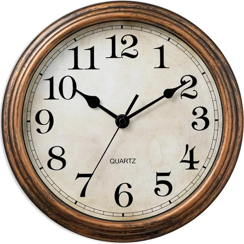 Vista 11 de Reloj de pared de 9 pulgadas, silencioso sin tictac, clásico, funciona con pilas, decorativo para sala de estar, dormitorio, baño, cocina y oficina