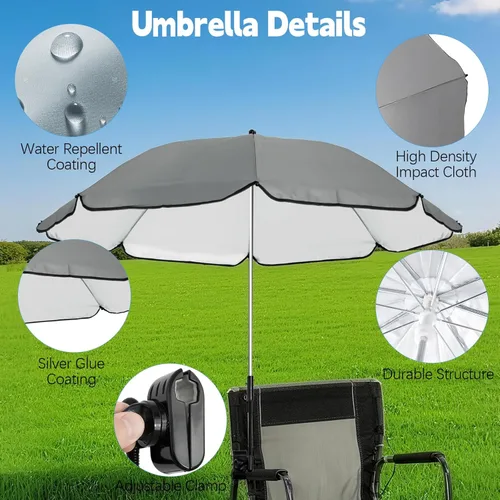 Vista 3 de Sombrilla para Silla Compatible con GCI - Accesorio para Protección Solar, Sombrilla Portátil para Silla de Playa, con Abrazadera Ajustable y Fácil