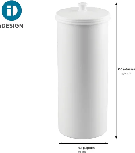 Vista 4 de iDesign Soporte Independiente para Almacenamiento de Papel Higiénico de Baño con Tapa para 3 Rollos Extra, Blanco Con tapa, para 3 rollos