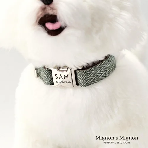 Vista 7 de Collar de perro personalizado, nombre de mascota personalizado e información de contacto grabada, collar de algodón ajustable para perros pequeños