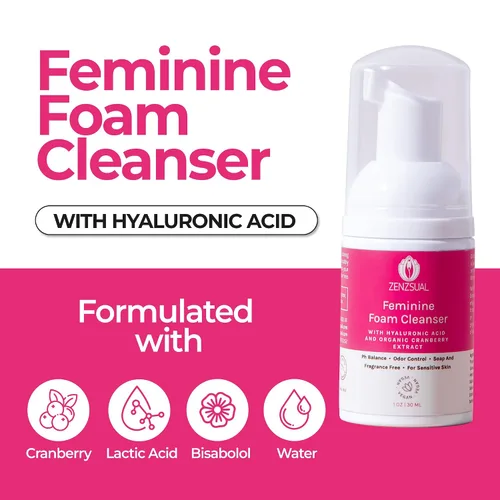 Vista 5 de ZENZSUAL Combo de limpiador de espuma femenina + gel íntimo con ácido hialurónico - Hidratante vaginal y limpiador equilibrado de pH Duo