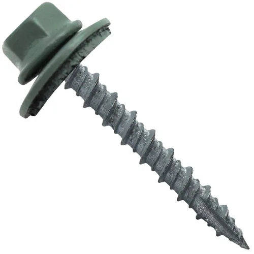 Vista 30 de 10 tornillos para techos de metal gris ABC de 1-1/2 pulgadas, cabezal de arandela hexagonal, arranque automático/roscado, arandela EPDM. 1 bolsa