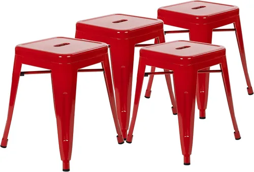 Vista 10 de Flash Furniture Silla de comedor de metal sin respaldo de 18 pulgadas Uso comercial, uso en interiores Negro