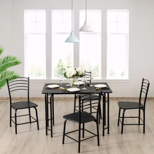 Vista 7 de Giantex Juego de mesa y sillas de cocina para 4, juego de comedor de 5 piezas con marco de metal, mesa rectangular que ahorra espacio para comedor
