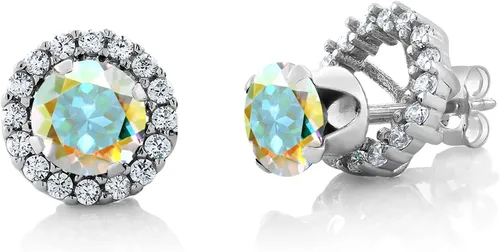 Vista 275 de Gem Stone King Aretes redondos de plata de ley 925 de 0.236 in con piedra natal extraíble para mujer