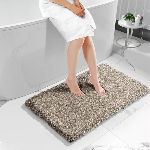 Vista 88 de Yimobra Alfombras de baño en negro y blanco antideslizantes lavables, tapetes de baño ultra suaves y absorbentes de agua, alfombra de ducha suave