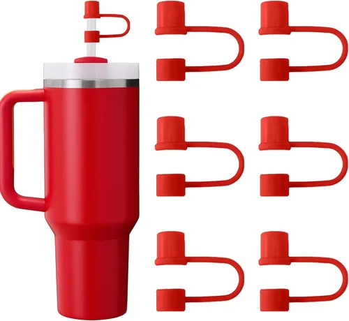 Vista 8 de 6 piezas de cubiertas de pajita de silicona con tapa compatible con vaso Stanley de 30-40 oz con mango, tapa de 10 mm, cubiertas de pajita a prueba