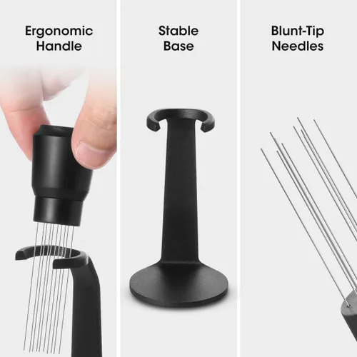 Vista 4 de Aieve WDT Tool Espresso, herramienta de distribución, accesorios de expreso, agitador de café de 10 agujas con soporte para barista