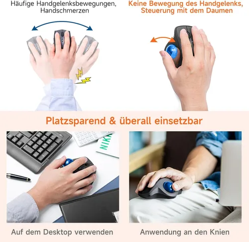 Vista 8 de SANWA Ratón de Trackball con cable, botones silenciosos y programables, bola ergonómica para reducir la tensión de la muñeca, control del pulgar