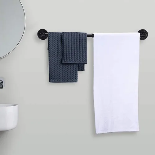 Vista 2 de Toallero industrial de tubería negra, toallero de baño de 33.4 pulgadas de largo, montado en la pared, resistente y grueso, organizador