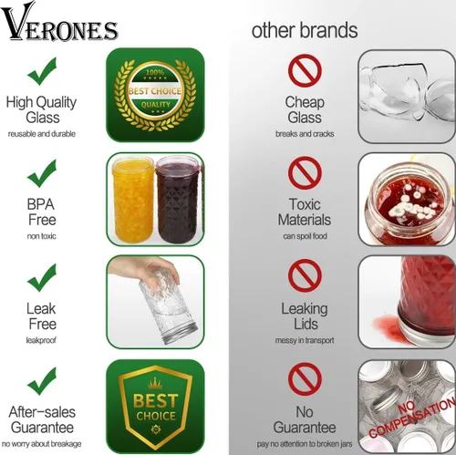 Vista 5 de VERONES Tarros Mason de 12 onzas, tarros de gelatina con tapas regulares, ideales para mermelada, miel, recuerdos de boda, regalos de ducha, paquete
