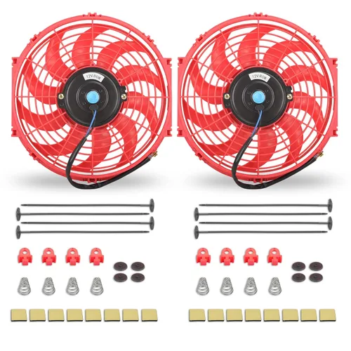 Vista 20 de Juego de 2 ventiladores eléctricos universales delgados, tire/empuje, 7 pulgadas, negro, 12V 80W, kit de montaje de alto rendimiento para radiador