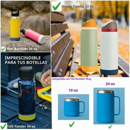 Vista 4 de Funda de silicona para botellas de agua YETI, Owala, protector inferior para YETI de 26 onzas, cubierta protectora para Owala de 32 onzas Azul