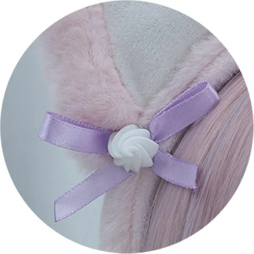 Vista 7 de Faylay Diadema de orejas de gato peludas para mujer, con lazo, decoración de perlas