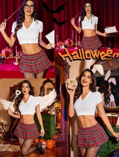 Vista 7 de Avidlove Minifaldas plisadas para mujer, minifalda a cuadros XS-XXL