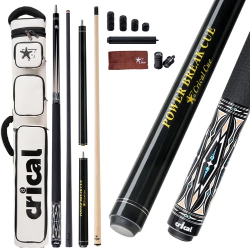 Vista 9 de CRICAL Pool Cue Set, 58" Pro Taper Carbon Fiber Playing Stick with 12.5mm Tip, 3/8×8 Joint, 54.3" Maple Jump Break Stick with 13.5mm Bakelite Tip