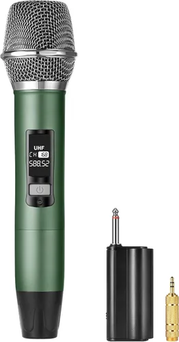 Vista 9 de Micrófonos Inalámbricos UHF Recargables, Dos Micrófonos de Mano de Metal con Receptor de 1/4", Plug-and-Play para Altavoz y Sistema PA, Karaoke