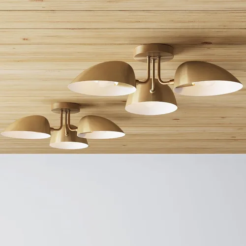 Vista 12 de Nathan James Argo - Lámpara de techo semi empotrada al ras, 3 luces, iluminación retro moderna con pantallas redondeadas blancas para pasillo, Latón