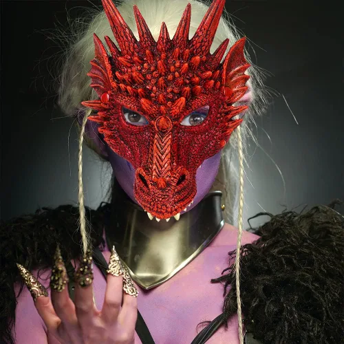 Vista 3 de Alodidae Máscara de dragón 3D, disfraz de fiesta de Halloween, cosplay para adultos y hombres, máscaras de media cara de animales aterradores