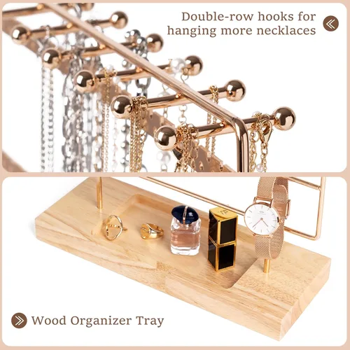 Vista 4 de Lolalet Soporte organizador de aretes para regalos del día de San Valentín, organizador de joyas de 6 niveles con bandeja de madera, estante