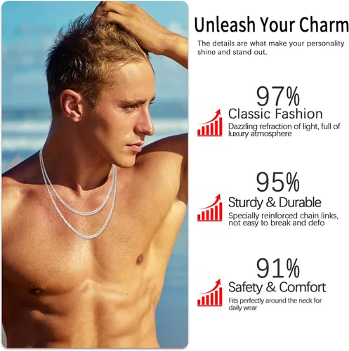Vista 2 de 18k Gold Plated 925 Sterling Silver Chain Necklace for Men Women, 3.5mm, 4mm, 5mm Diamond Cut Cuban Link Chain, Sturdy & Shiny & Not Easy to Fade &