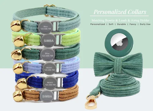 Vista 3 de Collar de gato personalizado con hebilla de seguridad desmontable - Nombre grabado y número de teléfono para gatitos macho y hembra