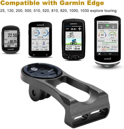Vista 2 de Combo de montaje extendido para Garmin Edge, soporte de vástago de manillar de ciclismo compatible con Garmin Cateye Bryton GoPro GPS o cámaras Negro