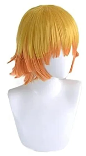 Vista 2 de LCNING Demon Slayer Kimetsu No Yaiba Agatsuma Zenitsu - Peluca de cosplay para hombres y mujeres resistente al calor pelucas de cosplay