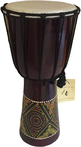 Vista 10 de JIVE Tambor Djembe – Tambor de mano africano Bongo Congo de 12 pulgadas – Instrumento de percusión de madera maciza con cabeza de piel de cabra