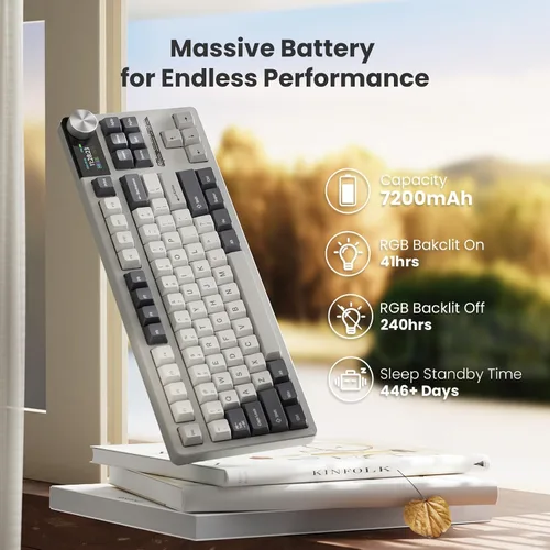 Vista 5 de RK ROYAL KLUDGE Teclado mecánico inalámbrico S85, teclado TKL con pantalla y perilla de trinquete, Bluetooth2.4GHzUSB-C, interruptores silenciosos