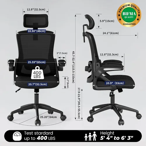 Vista 2 de Fizzin Silla de oficina de malla para computadora con soporte lumbar Negro