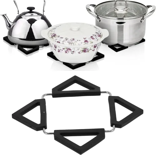 Vista 3 de Silicone Foldable Trivets for Hot Dishes, Expandable Collapsible, Black