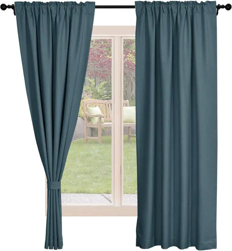 Vista 19 de Frelement Cortinas opacas de lino natural, paneles de cortinas con bolsillo para barra y pestaña trasera, para sala de estar, cortinas