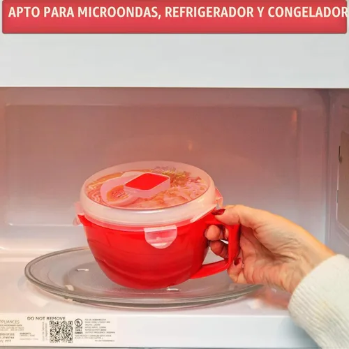 Vista 8 de Home-X Juego de 2 cuencos para microondas con tapa, tazón de ramen apto para microondas con ventilación de liberación de vapor y clips de fácil