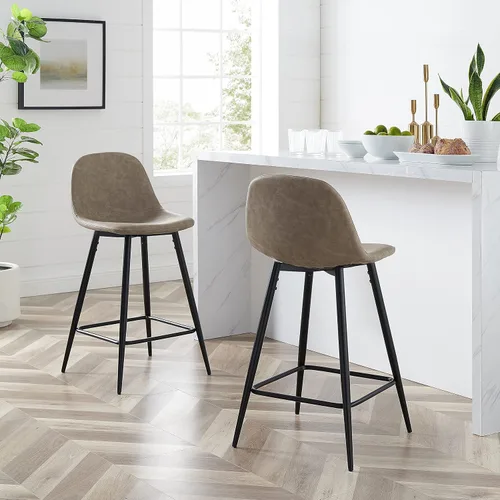 Vista 2 de Crosley Furniture Weston - Juego de 2 taburetes de bar tapizados con altura de mostrador, color marrón desgastado/negro mate