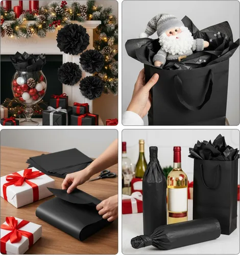 Vista 8 de Qilery - 500 hojas de papel de seda negro a granel para bolsas de regalo de 15 x 20 pulgadas, sin ácidos, para regreso a clases, papel de regalo