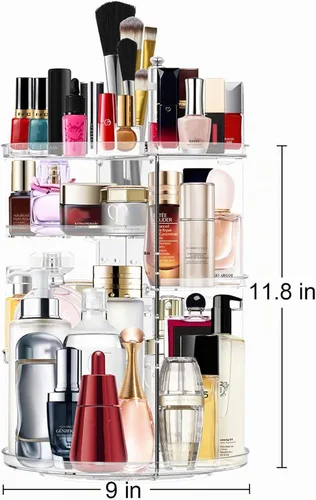 Vista 6 de Organizador de maquillaje giratorio de 360 grados, organizador de cosméticos ajustable para bricolaje, carrusel de maquillaje, estante giratorio